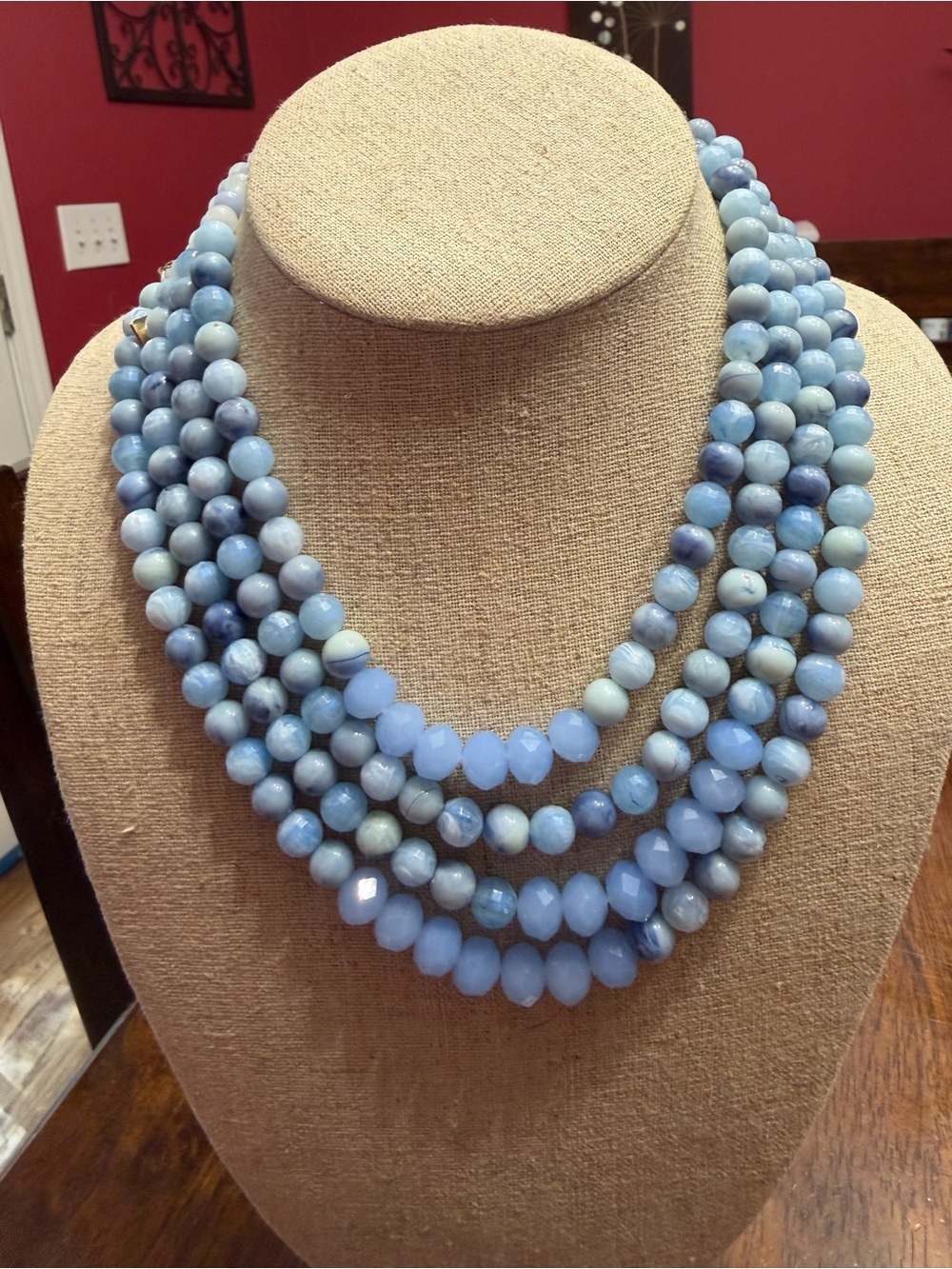 Multi-Strand Light Blue glass Beaded Necklace - Skye necklace